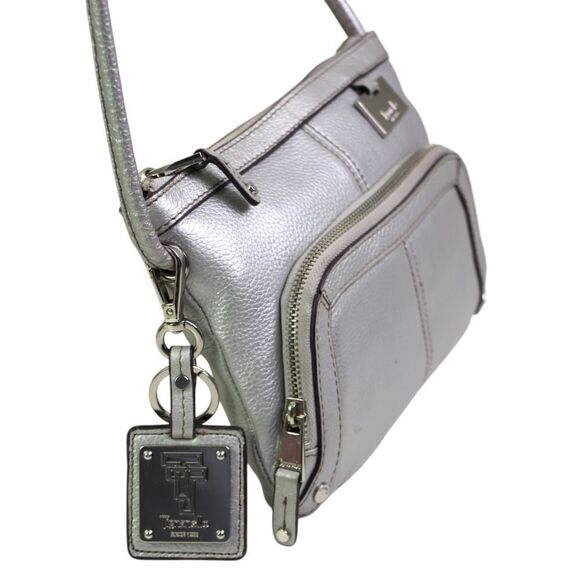Tignanello SILVER GENUINE LEATHER ORGANIZER X-BODY SHOULDER BAG HANDBAG PURSE - Picture 4 of 16